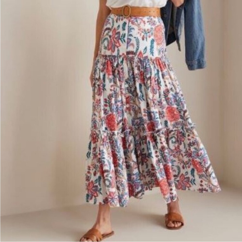 Soft Surroundings Wild Bloom Botanical Sunset Floral Maxi Skirt Size XL